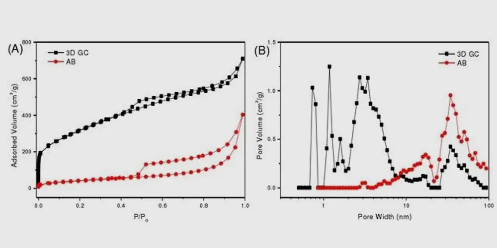 Courbe d'absorption N2 et distribution de l'ouverture du matériau de batterie au lithium alternatif