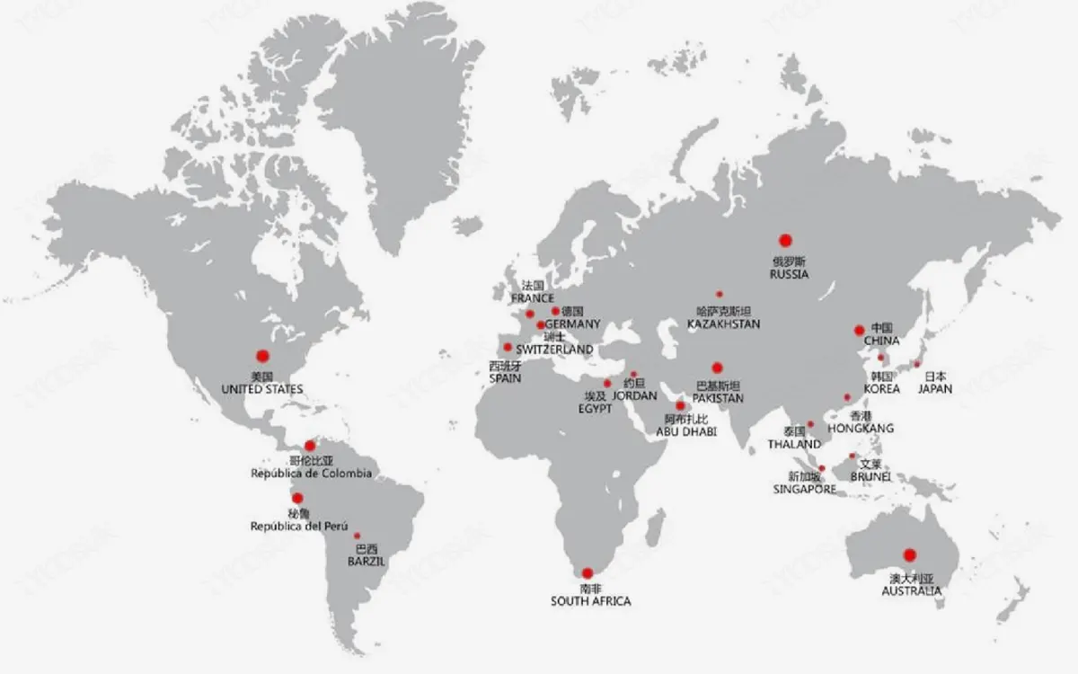 Que países são os mercados existentes da Tycorun?