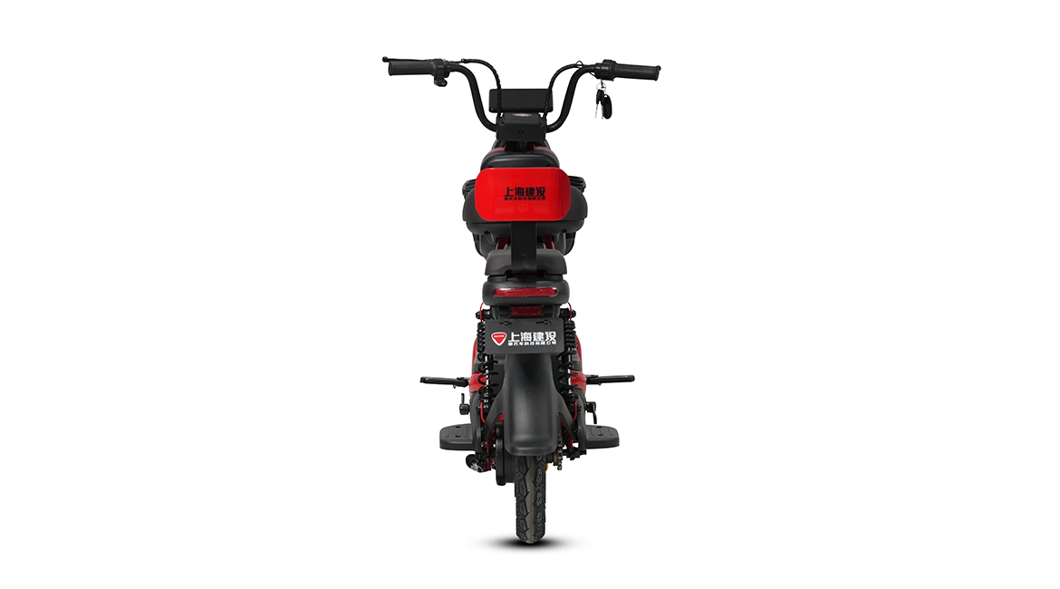 Red-and-black-electric-scooter-rear-view-showing-taillight-and-seat-design